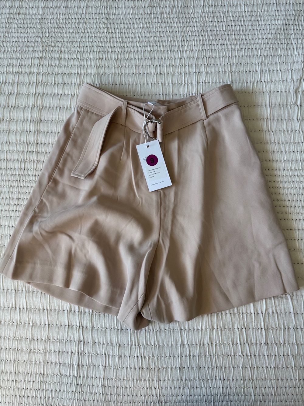 High-Waist Paperbag Bermuda Shorts in Light Beige